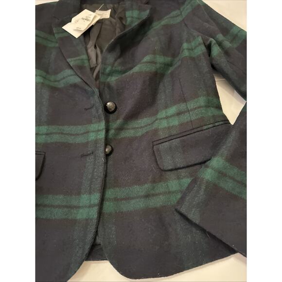 NEW GAP Wool Blend Green Navy Tartan Plaid Academy Blazer Jacket Size 8 - Picture 2 of 12